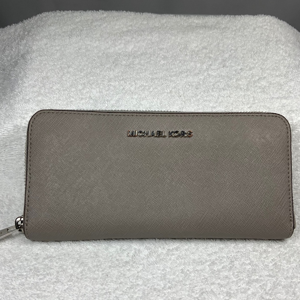 Michael Kors Gray Zip Around Continental Leather Wallet